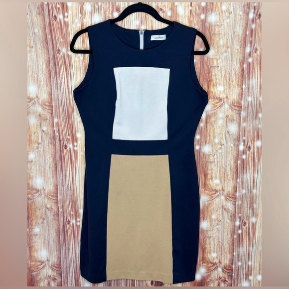 NWT Calvin Klein sleeveless color-block sheath shift dress navy Cream size 6 - Picture 4 of 9